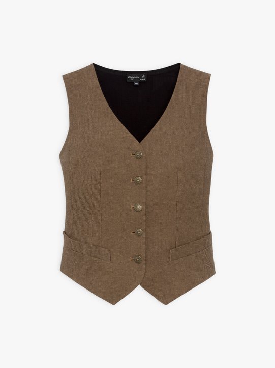 brown cotton twill sleeveless vest_1