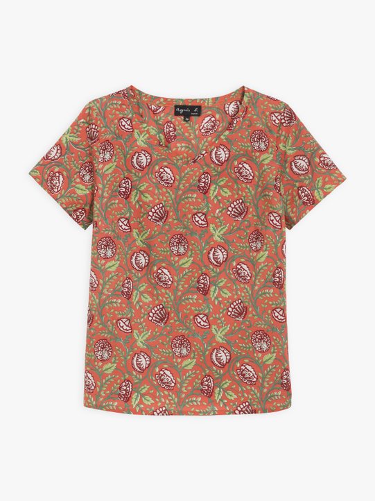 orange and green Soline top with floral print_1