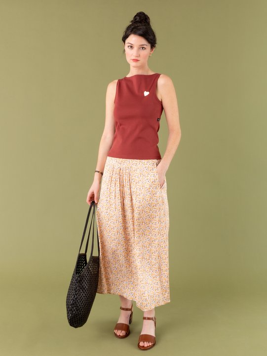 ochre long skirt with floral print_11