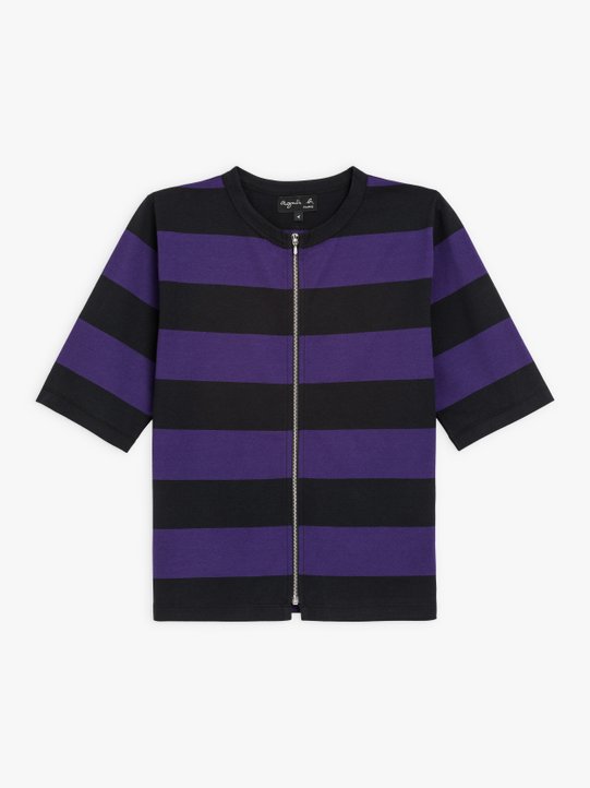 black and dark purple wide stripes Brando Zip t-shirt_1