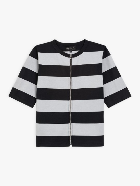 black and grey wide stripes Brando Zip t-shirt_1
