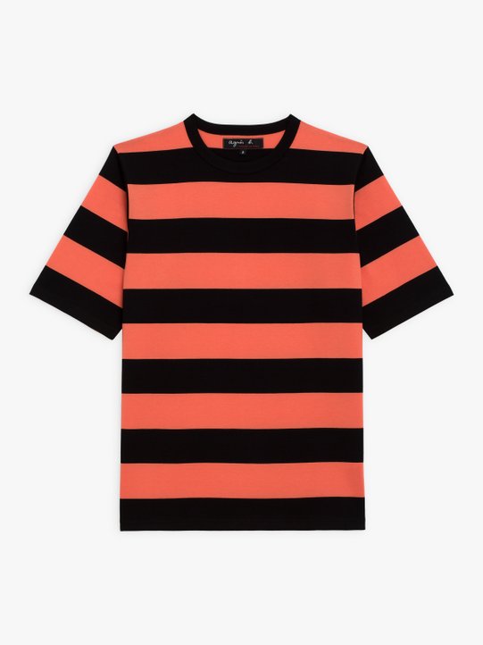 black and apricot Chic t-shirt with wide stripes_1