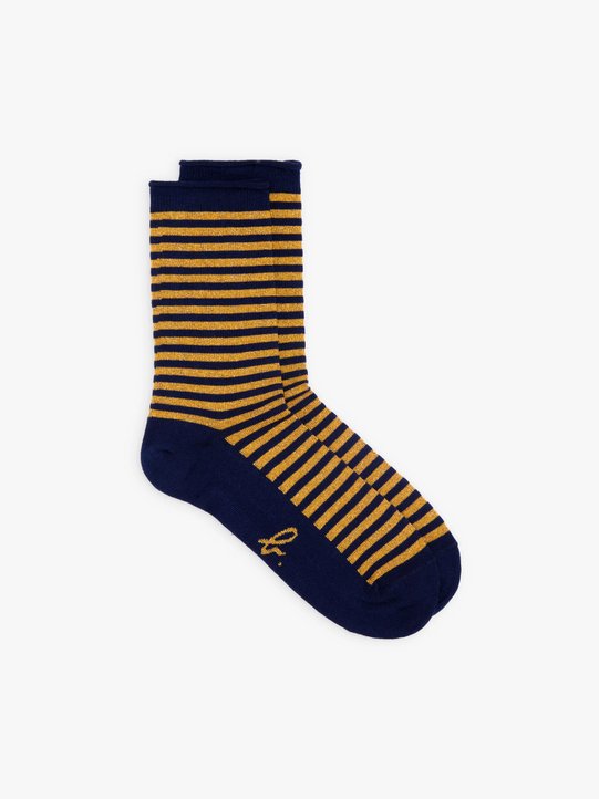 Shiny Stripe socks with gold stripes_1