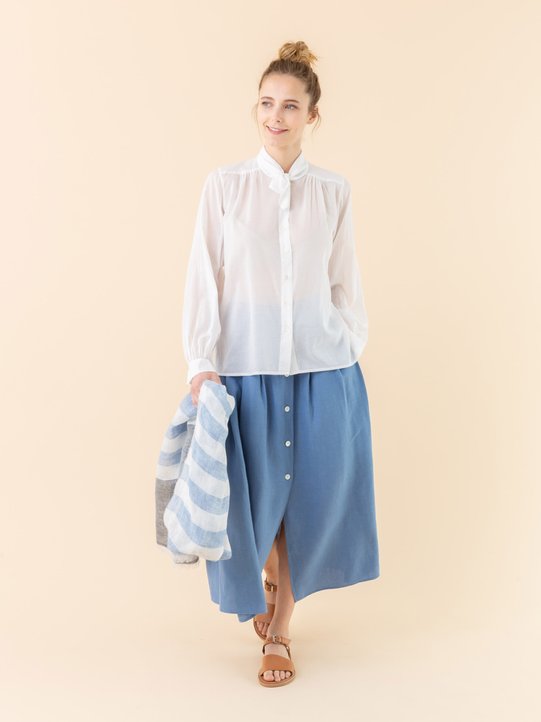 Persian blue linen long skirt_11