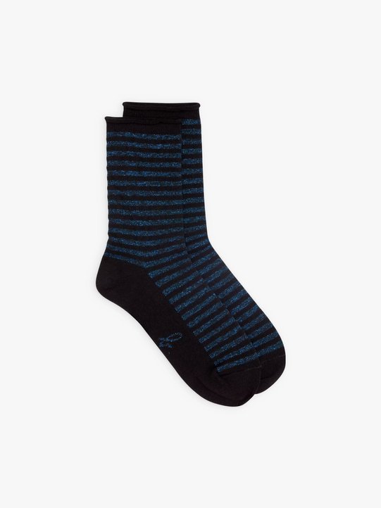 Shiny blue and black stripe striped socks_1