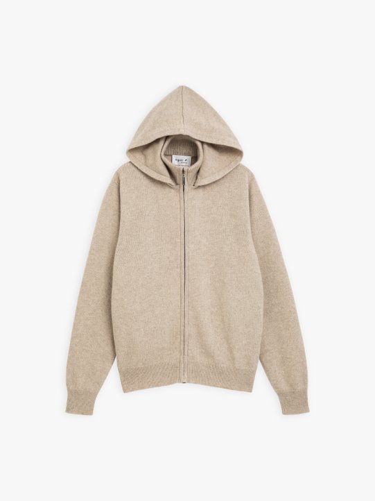 sand cashmere jacket with removable hood_1