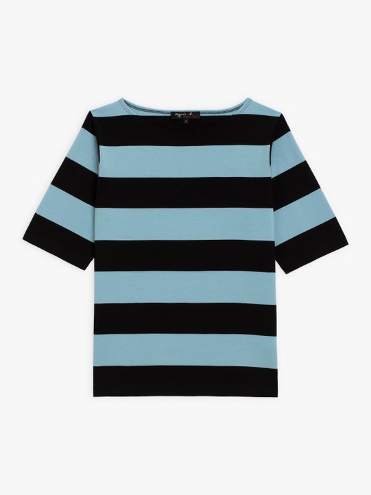 black and turquoise blue Bow t-shirt with wide stripes_1