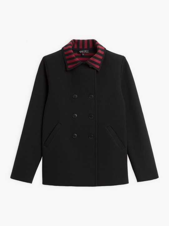 black and red merino wool pea coat _1