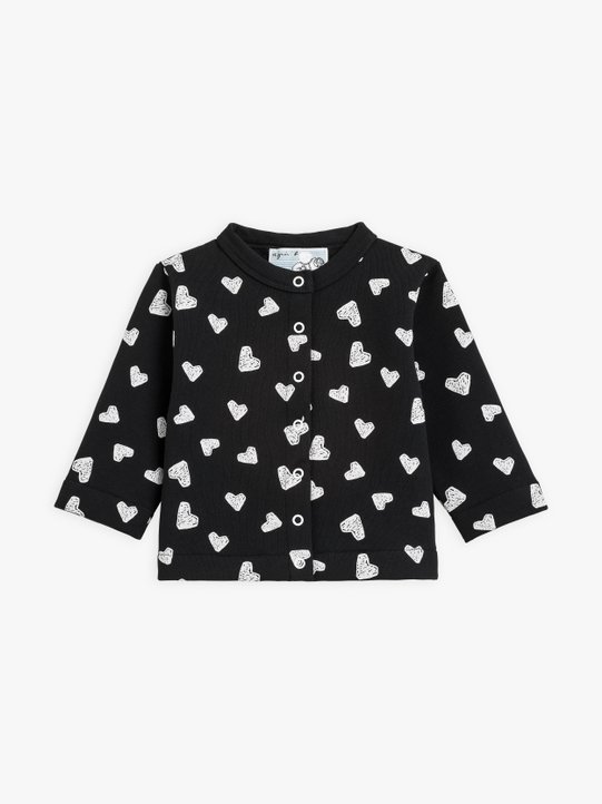 black and white baby snap cardigan with heart print_1