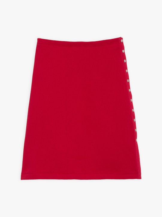 carmine red cotton fleece snap skirt_1