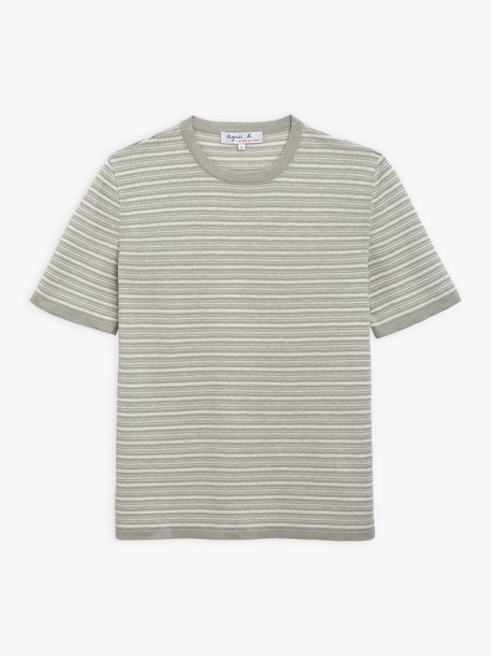 beige and off white striped linen knit t-shirt style jumper_1