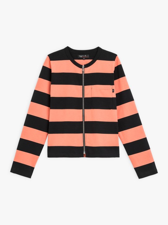black and apricot Brando Zip t-shirt with wide stripes_1