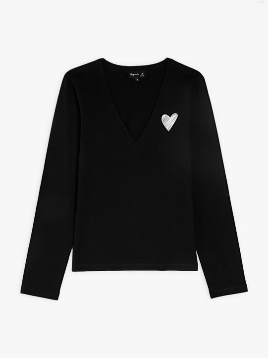 Kita black cotton jersey t-shirt with heart silkscreen print_1