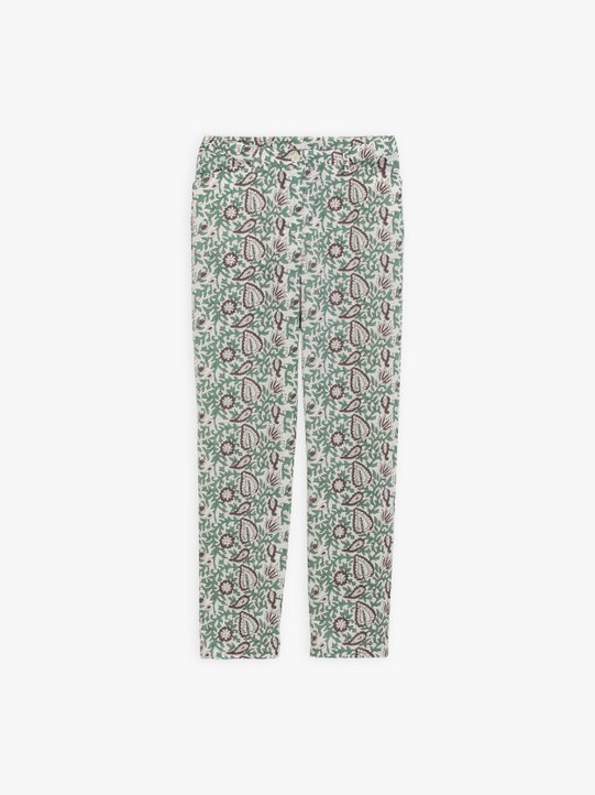 off white and green Elvy trousers with floral print_1