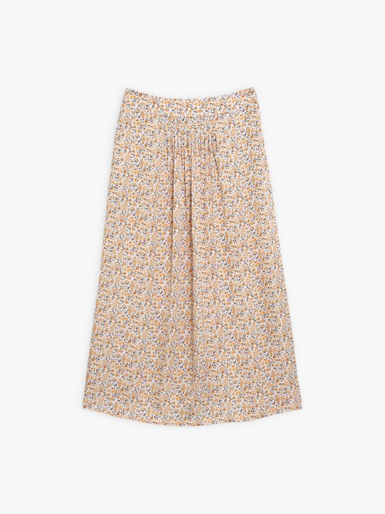 ochre long skirt with floral print_1