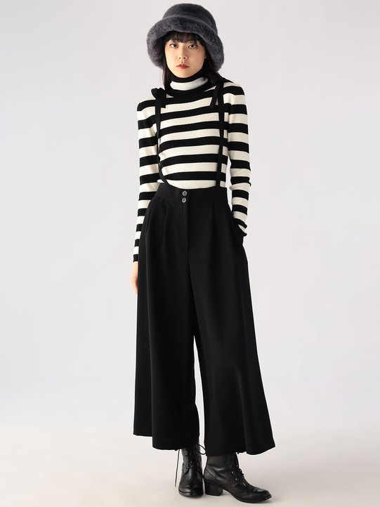 black To b. by agnÃ¨s b. wide-leg trousers with removable straps_1
