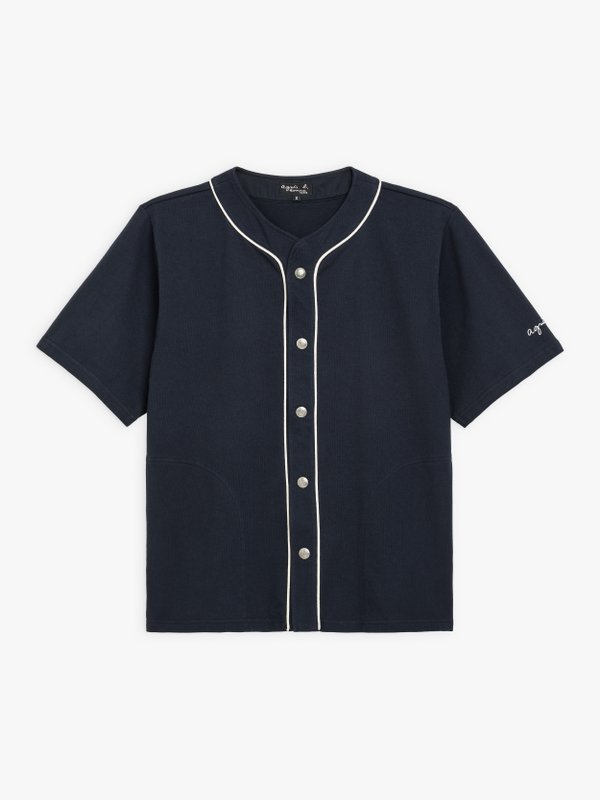 night blue thick cotton Baseball shirt_1