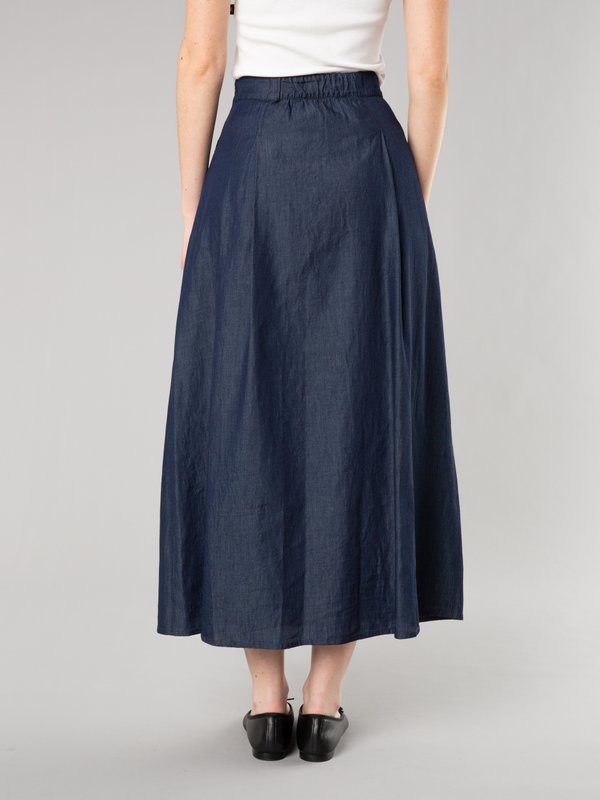 dark blue lightweight denim long skirt_14
