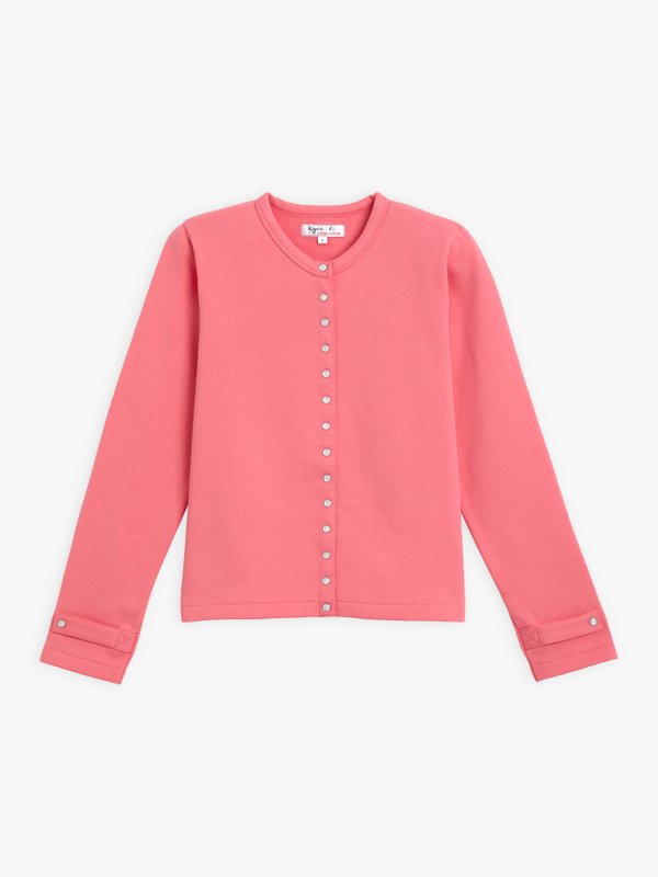 pink cotton fleece Rosana snap cardigan_1