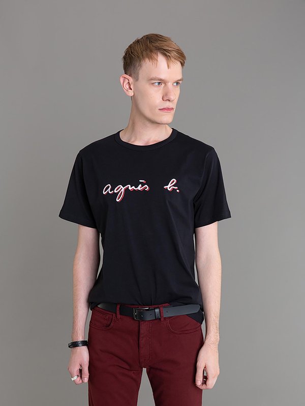 black short sleeves t-shirt "agnÃ¨s b." embroidered_12