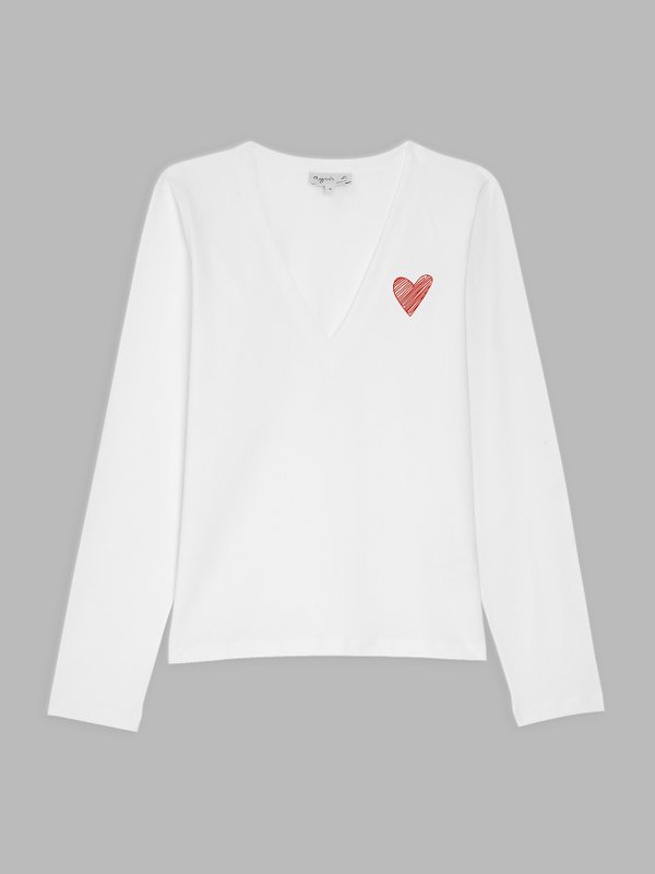 Kita white cotton jersey t-shirt with heart silkscreen print_1