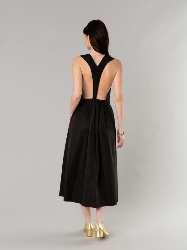 black cotton poplin open back dress_11