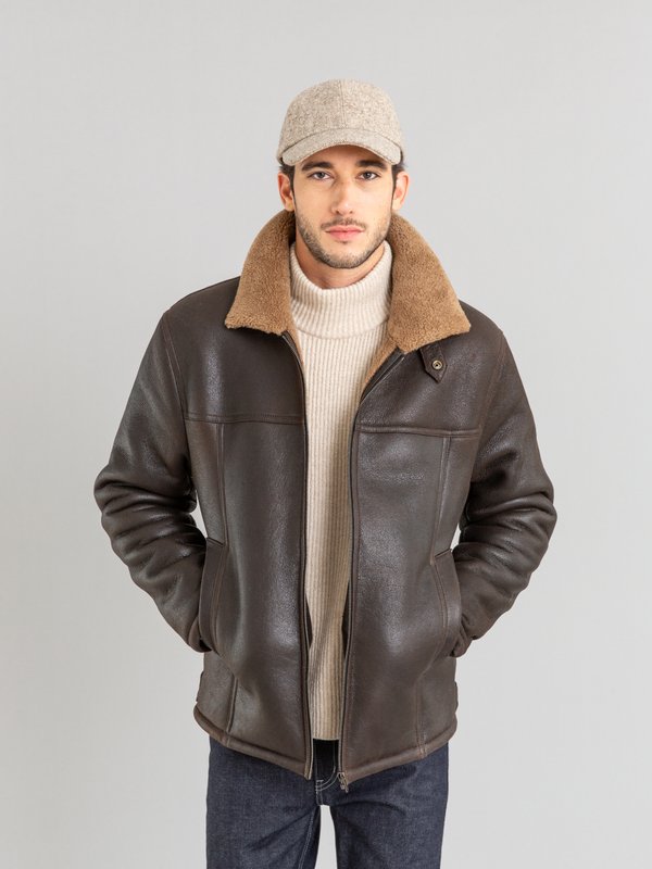 brown lambskin Bombardier jacket_11