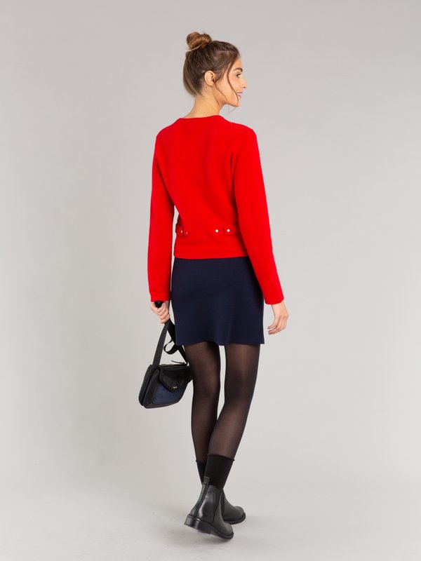 bright red cashmere Le Petit snap cardigan_13