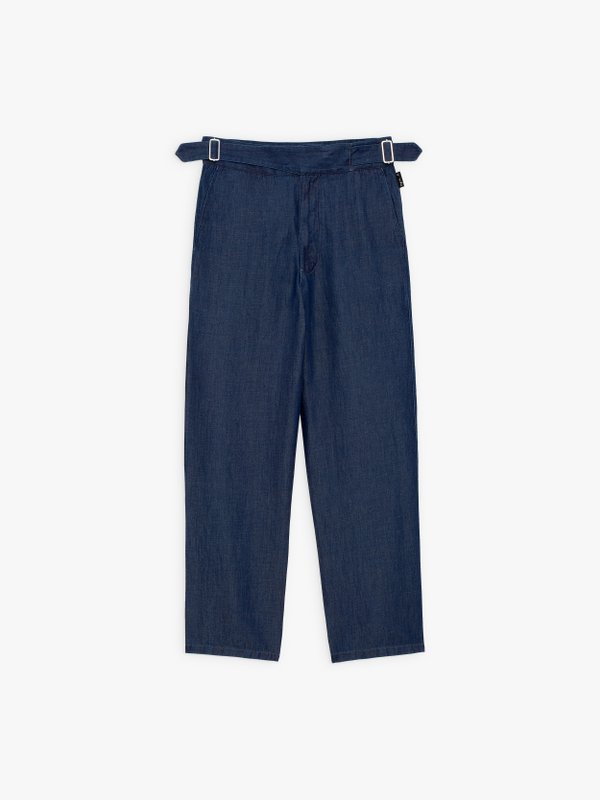 blue cotton and linen denim belted trousers_1
