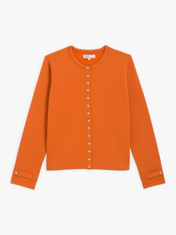 orange cotton fleece rosana snap cardigan_1