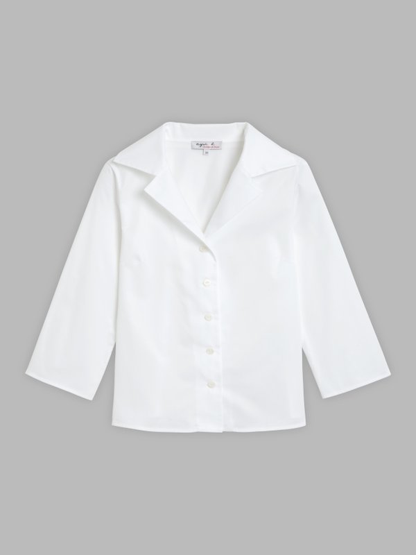 white 3/4 sleeve cotton twill shirt_1