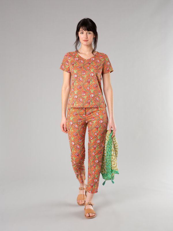 orange and green Elvy trousers with floral print_11