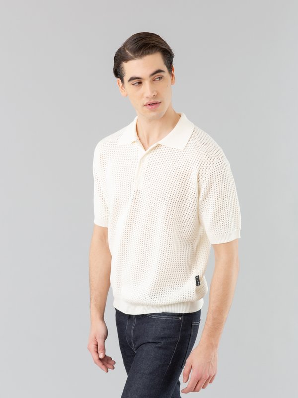 off white fishnet knit Copains polo shirt_13