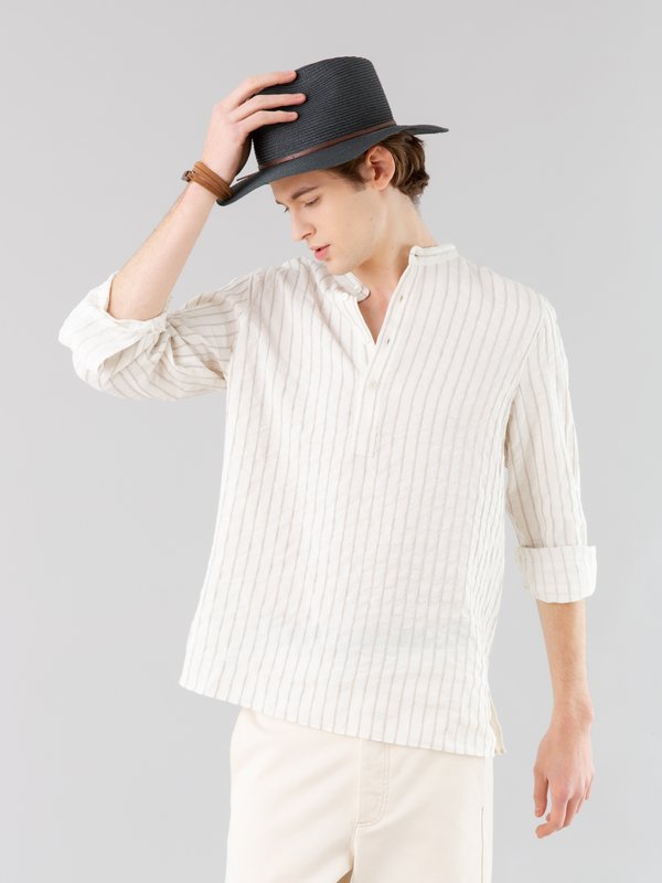 off white and grey-beige striped men tunic shirt_11