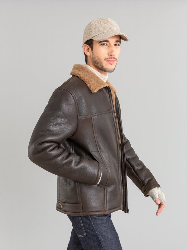 brown lambskin Bombardier jacket_13