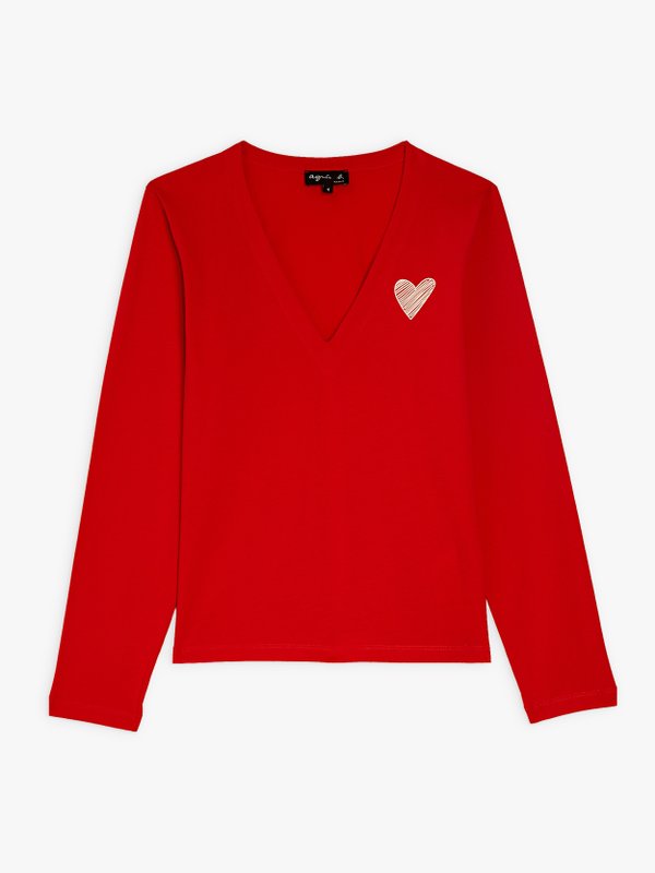 Kita red cotton jersey t-shirt with heart silkscreen print_1