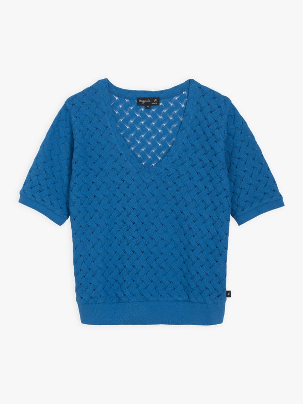 blue openwork knit kita top_1