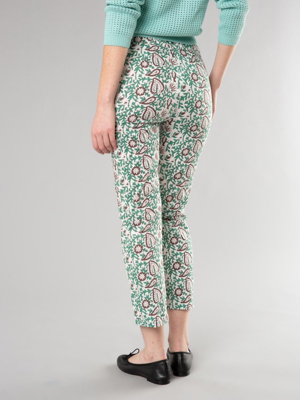 off white and green Elvy trousers with floral print_14