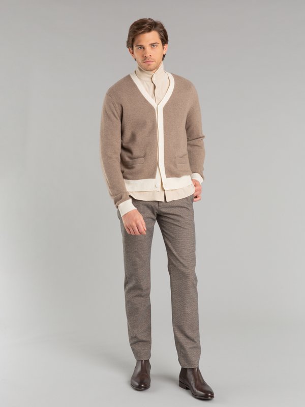 brown and off white cashmere Golfeur cardigan_12