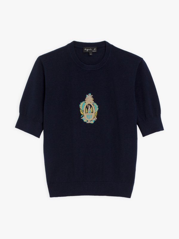 navy blue silk and linen embroidered jumper_1