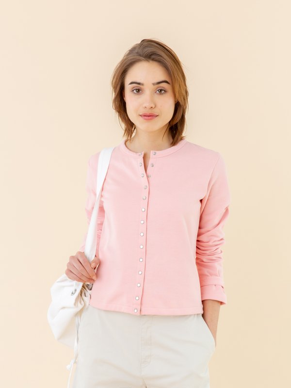 pastel pink cotton fleece Rosana snap cardigan_11