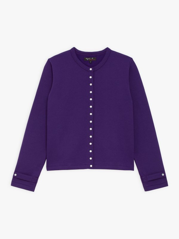 dark purple cotton fleece Rosana snap cardigan_1
