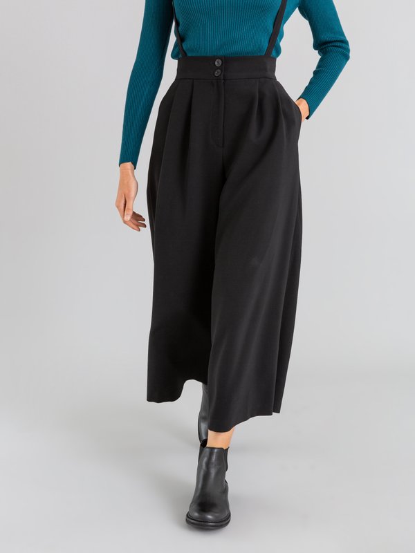 black To b. by agnÃ¨s b. wide-leg trousers with removable straps_12