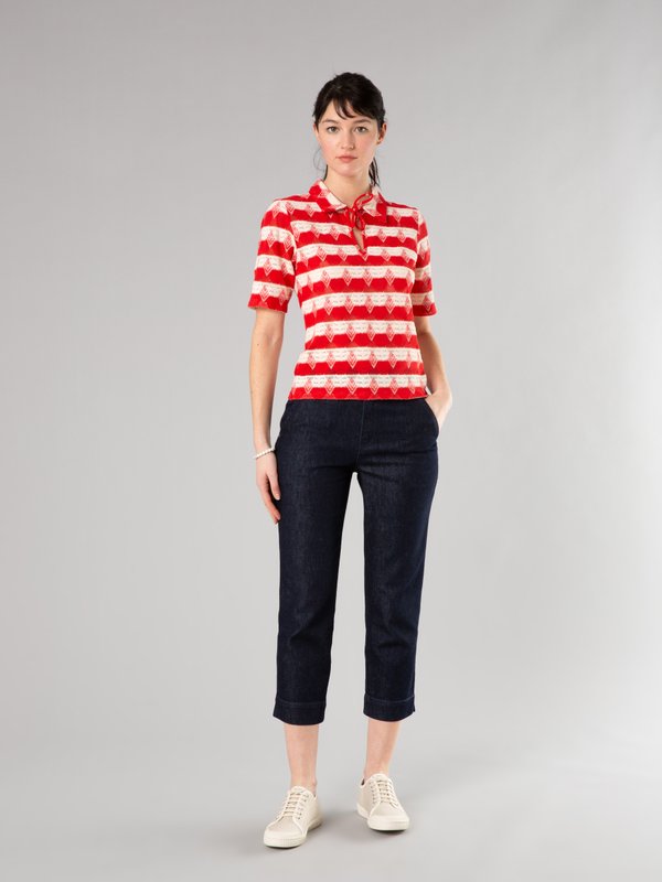 red and off white sim polo shirt in Raschel knit_12