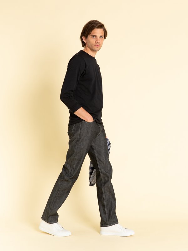 #1 men slim selvedge black jeans_12