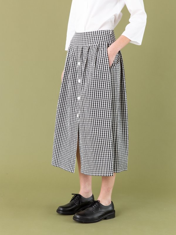 black and white gingham long skirt_12