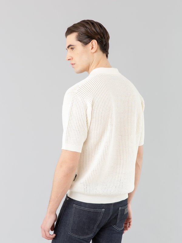 off white fishnet knit Copains polo shirt_14