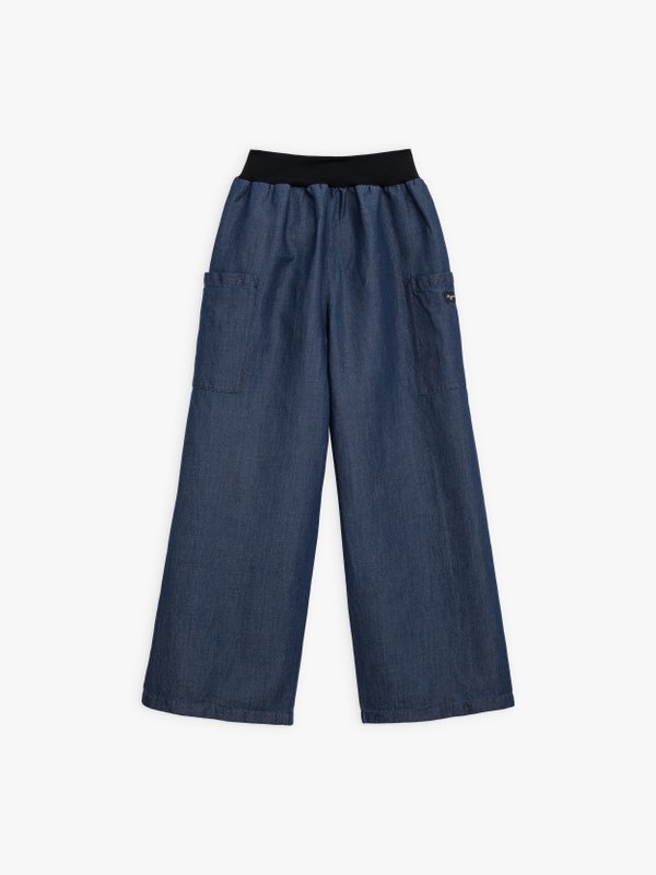 blue cotton and linen denim Mathis cropped trousers_1