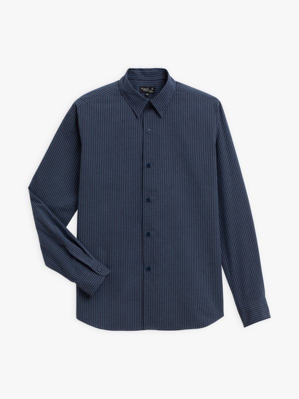 blue Andy shirt with fine woven stripes _2