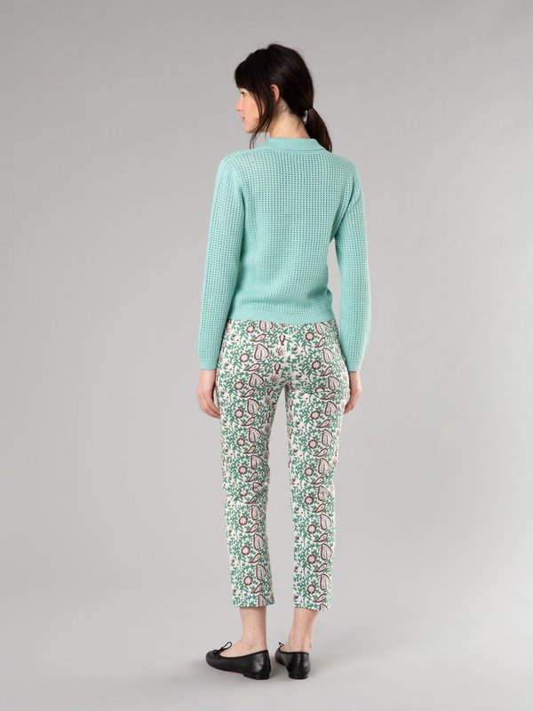 off white and green Elvy trousers with floral print_13